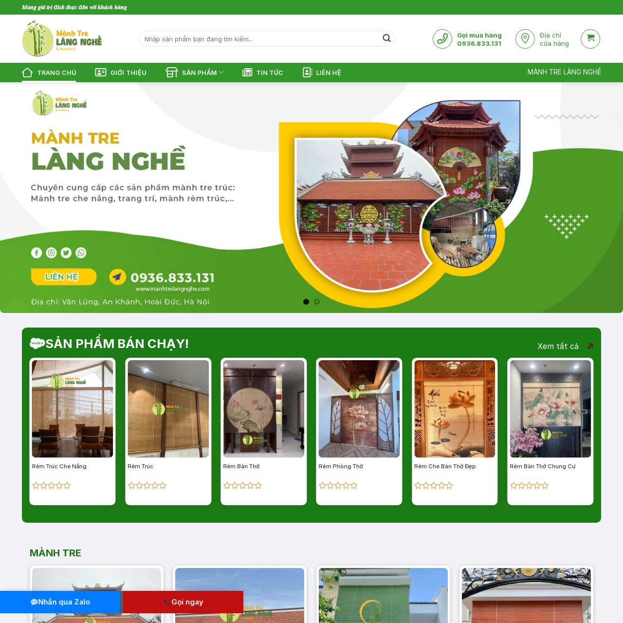 Mẫu website sản phẩm làm từ tre Mẫu website sản phẩm làm từ tre